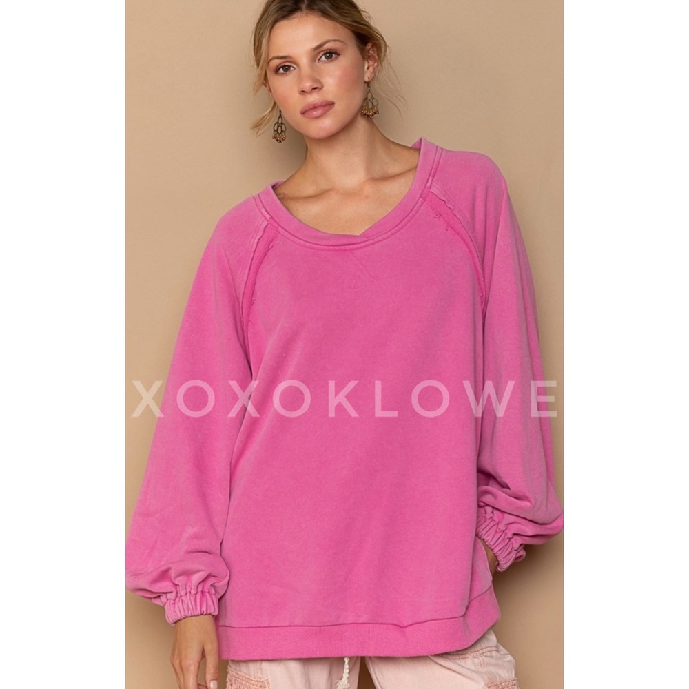 POL Pink French Terry Criss Cross Back Pullover | Slouchy Fit - Picture 5 of 12
